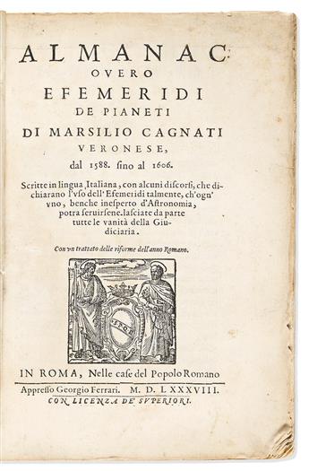 Cagnati, Marsilio (1543-1612) Almanac o Vero Efemeridi de Pianeti dal 1588. sino al 1606.
